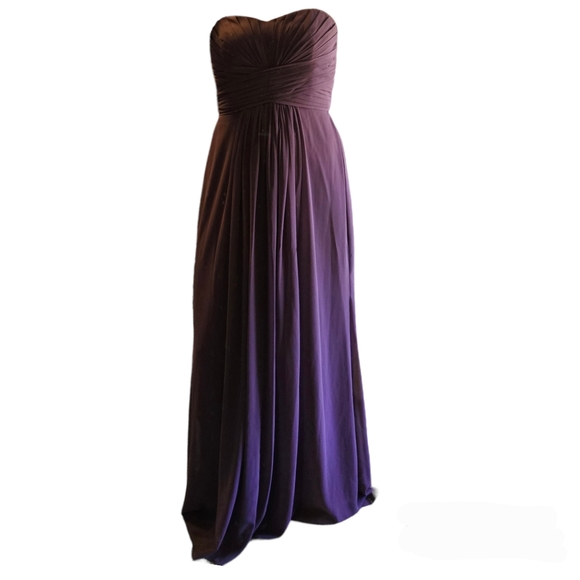 David's Bridal Long Strapless Plum Chiffon Dress Style F15555 Size 8 - Picture 3 of 14